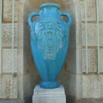 A vase in the dog walking area