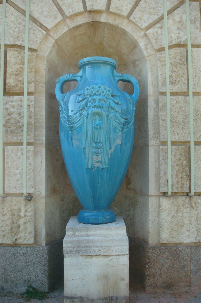 A vase in the dog walking area